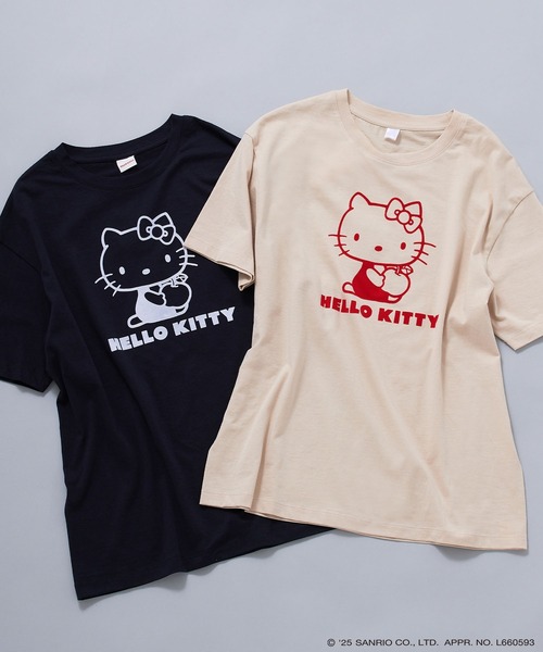 sanrio（サンリオ）の「【sanrio characters】HELLO KITTY/ハローキティ フロッキープリント半袖Ｔシャツ《サンリオキャラクターズ》（Tシャツ/カットソー・レディース・ベージュ/ネイビー/ラベンダー・M/L/LL/3L）」の4枚目の写真