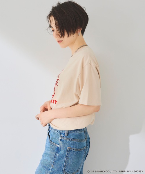 sanrio（サンリオ）の「【sanrio characters】HELLO KITTY/ハローキティ フロッキープリント半袖Ｔシャツ《サンリオキャラクターズ》（Tシャツ/カットソー・レディース・ベージュ/ネイビー/ラベンダー・M/L/LL/3L）」の9枚目の写真