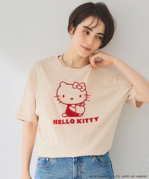 sanrio（サンリオ）の「【sanrio characters】HELLO KITTY/ハローキティ フロッキープリント半袖Ｔシャツ《サンリオキャラクターズ》（Tシャツ/カットソー・レディース・ベージュ/ネイビー/ラベンダー・M/L/LL/3L）」の10枚目の写真