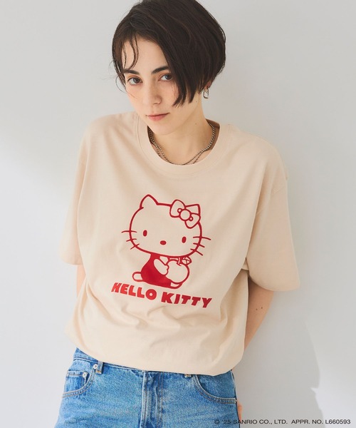 sanrio（サンリオ）の「【sanrio characters】HELLO KITTY/ハローキティ フロッキープリント半袖Ｔシャツ《サンリオキャラクターズ》（Tシャツ/カットソー・レディース・ベージュ/ネイビー/ラベンダー・M/L/LL/3L）」の11枚目の写真