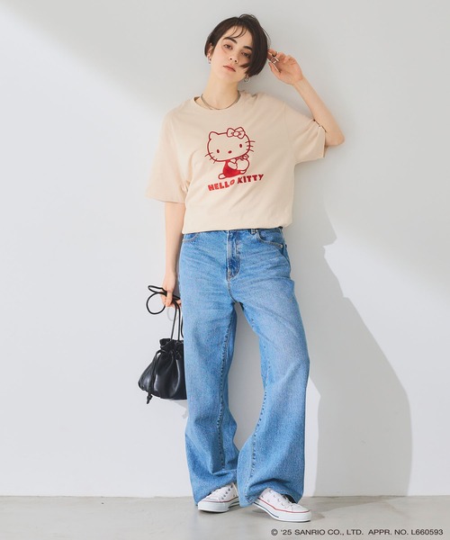 sanrio（サンリオ）の「【sanrio characters】HELLO KITTY/ハローキティ フロッキープリント半袖Ｔシャツ《サンリオキャラクターズ》（Tシャツ/カットソー・レディース・ベージュ/ネイビー/ラベンダー・M/L/LL/3L）」の12枚目の写真
