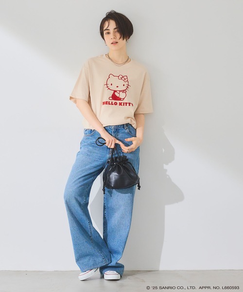 sanrio（サンリオ）の「【sanrio characters】HELLO KITTY/ハローキティ フロッキープリント半袖Ｔシャツ《サンリオキャラクターズ》（Tシャツ/カットソー・レディース・ベージュ/ネイビー/ラベンダー・M/L/LL/3L）」の15枚目の写真