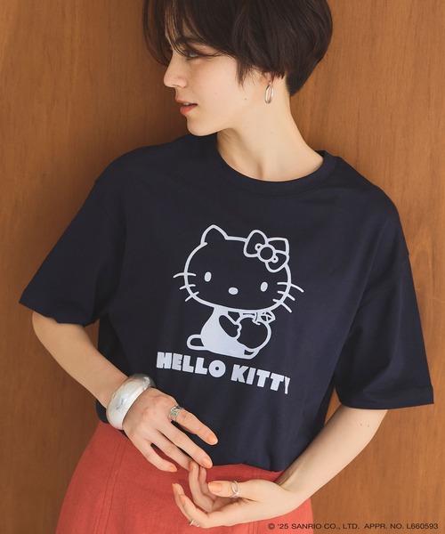 sanrio（サンリオ）の「【sanrio characters】HELLO KITTY/ハローキティ フロッキープリント半袖Ｔシャツ《サンリオキャラクターズ》（Tシャツ/カットソー・レディース・ベージュ/ネイビー/ラベンダー・M/L/LL/3L）」の16枚目の写真