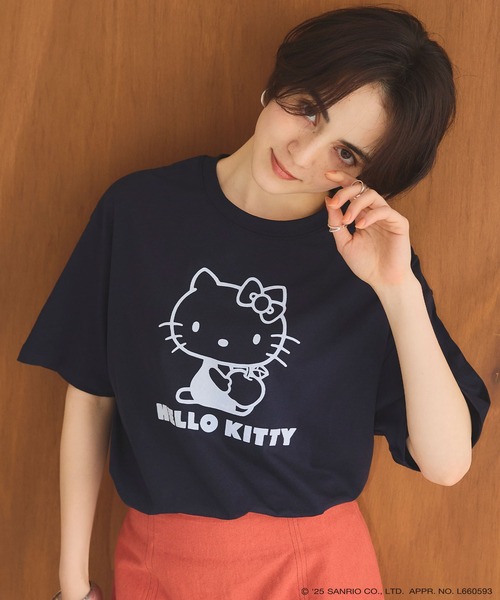 sanrio（サンリオ）の「【sanrio characters】HELLO KITTY/ハローキティ フロッキープリント半袖Ｔシャツ《サンリオキャラクターズ》（Tシャツ/カットソー・レディース・ベージュ/ネイビー/ラベンダー・M/L/LL/3L）」の17枚目の写真