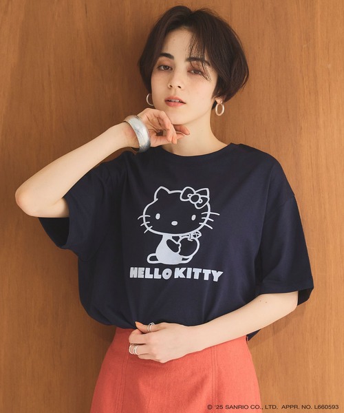 sanrio（サンリオ）の「【sanrio characters】HELLO KITTY/ハローキティ フロッキープリント半袖Ｔシャツ《サンリオキャラクターズ》（Tシャツ/カットソー・レディース・ベージュ/ネイビー/ラベンダー・M/L/LL/3L）」の19枚目の写真