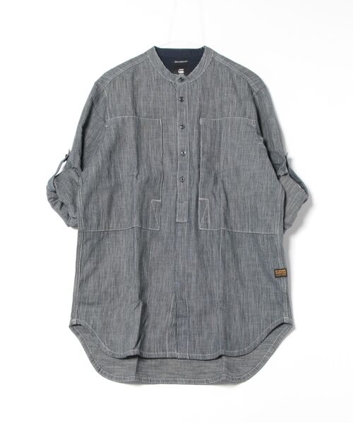 G-STAR（ジースター）の「STAND COLLAR ROLLUP RELAXED SHIRT/ミリタリーディテールバンドカラーオーバーサイズストライプシャツ（シャツ/ブラウス・メンズ・ブルー系その他・LARGE/MEDIUM/SMALL）」の8枚目の写真