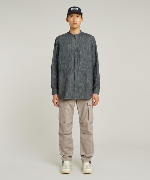 G-STAR（ジースター）の「STAND COLLAR ROLLUP RELAXED SHIRT/ミリタリーディテールバンドカラーオーバーサイズストライプシャツ（シャツ/ブラウス・メンズ・ブルー系その他・LARGE/MEDIUM/SMALL）」の5枚目の写真