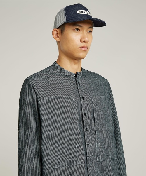 G-STAR（ジースター）の「STAND COLLAR ROLLUP RELAXED SHIRT/ミリタリーディテールバンドカラーオーバーサイズストライプシャツ（シャツ/ブラウス・メンズ・ブルー系その他・LARGE/MEDIUM/SMALL）」の6枚目の写真