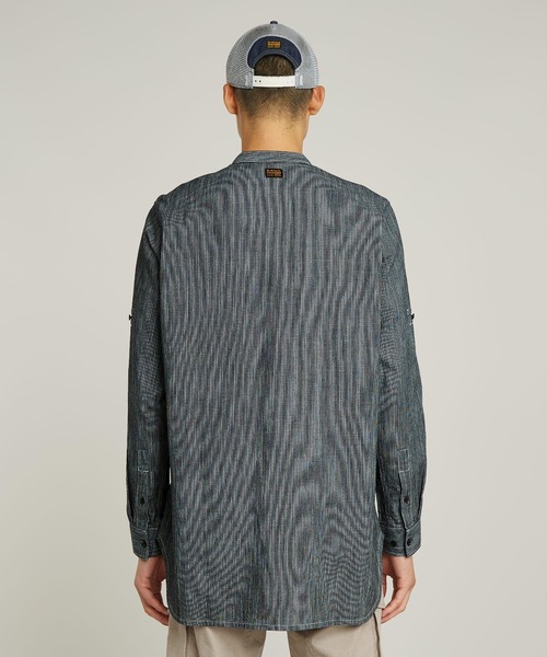 G-STAR（ジースター）の「STAND COLLAR ROLLUP RELAXED SHIRT/ミリタリーディテールバンドカラーオーバーサイズストライプシャツ（シャツ/ブラウス・メンズ・ブルー系その他・LARGE/MEDIUM/SMALL）」の4枚目の写真