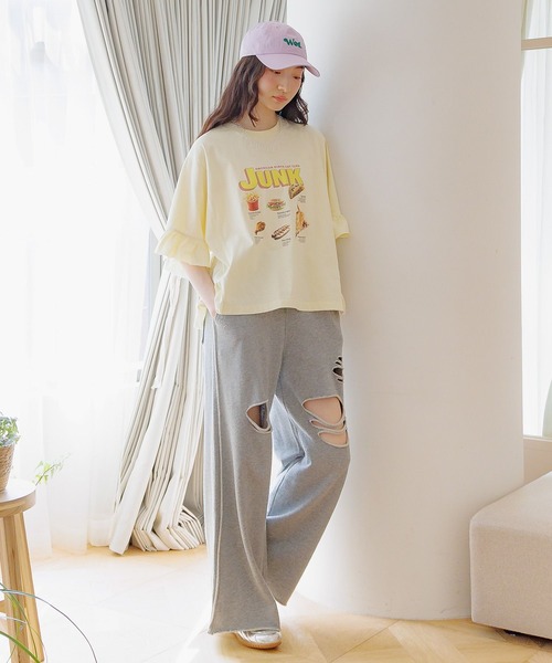 niko and...（ニコアンド）の「セルフカットスウェットワイドパンツ（その他パンツ・レディース・グレー/オフホワイト/ブラック・FREE）」の5枚目の写真