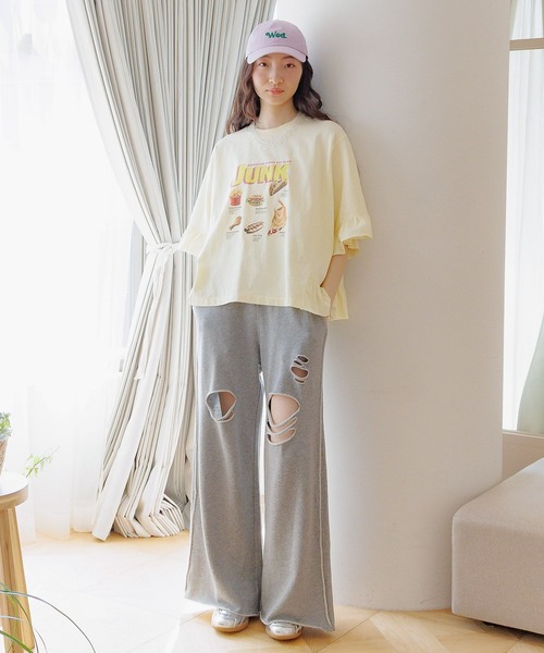 niko and...（ニコアンド）の「セルフカットスウェットワイドパンツ（その他パンツ・レディース・グレー/オフホワイト/ブラック・FREE）」の4枚目の写真