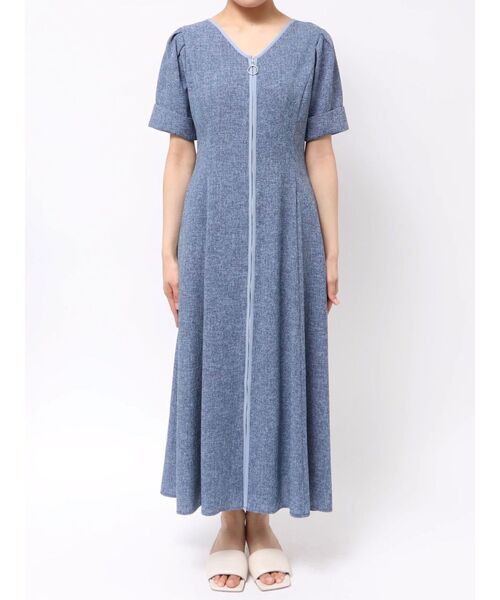 セール】フロントジップVネックフレアワンピース（ワンピース