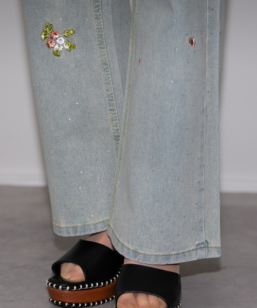 pumpkin port(パンプキンポート)の「ジルコン×花刺繍 デニムロングパンツ(デニムパンツ・レディース・ブルー/ネイビー・S/M/L/LL/SS)」の17枚目の写真