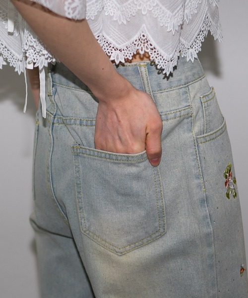 pumpkin port(パンプキンポート)の「ジルコン×花刺繍 デニムロングパンツ(デニムパンツ・レディース・ブルー/ネイビー・S/M/L/LL/SS)」の18枚目の写真