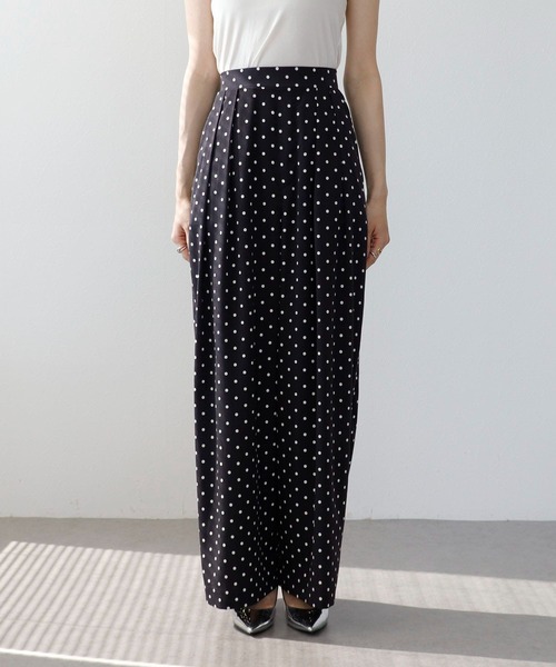 濃紺×白 水玉模様ワイドパンツ 英国Vintage ランダムドット プリーツパンツ ワイドパンツ 水玉 ドット 総柄