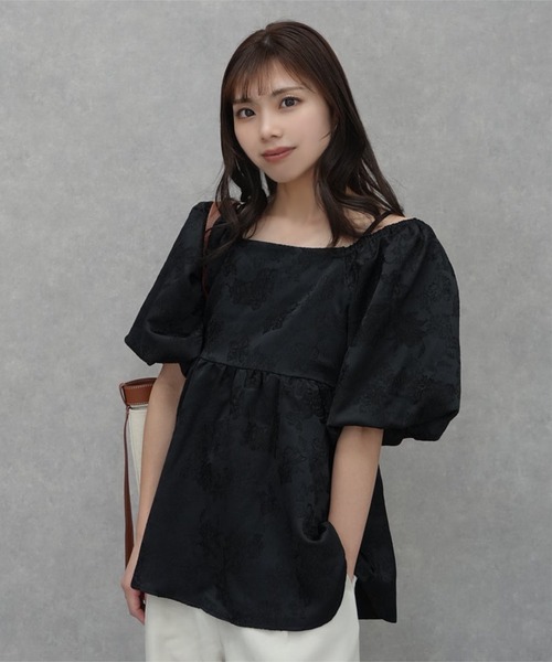 KOBE LETTUCE（コウベレタス）の「[ kiminaさんコラボ ]マルチwayジャガードペプラムブラウス（シャツ/ブラウス・レディース・ブラック/オフホワイト/ブルー・M）」の13枚目の写真
