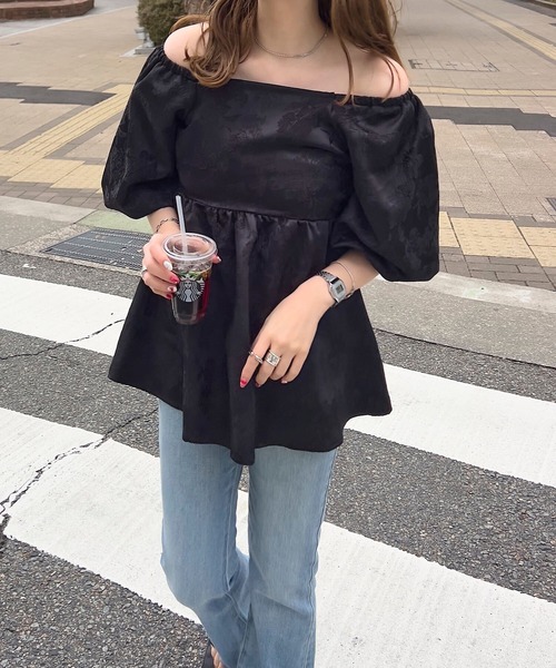 KOBE LETTUCE（コウベレタス）の「[ kiminaさんコラボ ]マルチwayジャガードペプラムブラウス（シャツ/ブラウス・レディース・ブラック/オフホワイト/ブルー・M）」の11枚目の写真