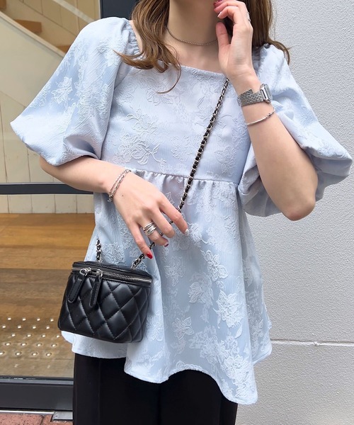 KOBE LETTUCE（コウベレタス）の「[ kiminaさんコラボ ]マルチwayジャガードペプラムブラウス（シャツ/ブラウス・レディース・ブラック/オフホワイト/ブルー・M）」の15枚目の写真