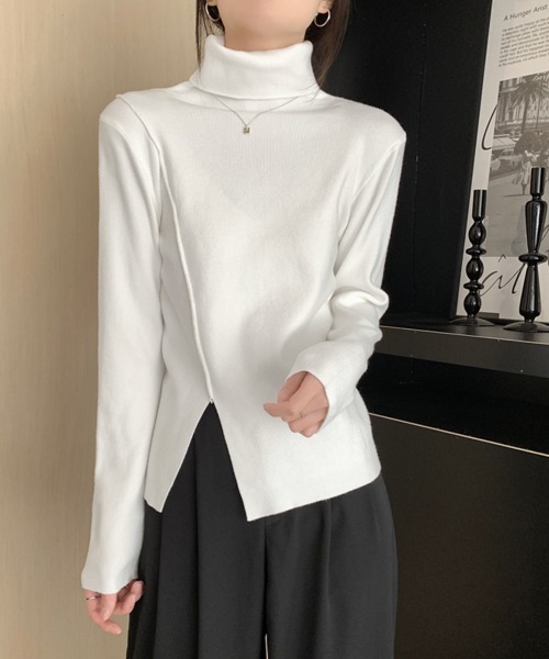 Miniministore(ミニミニストア)の「タートルネックニットトップス レディース(ニット/セーター・レディース・ブラック/アイボリー/モスグリーン/ホワイト・FREE)」の1枚目の写真