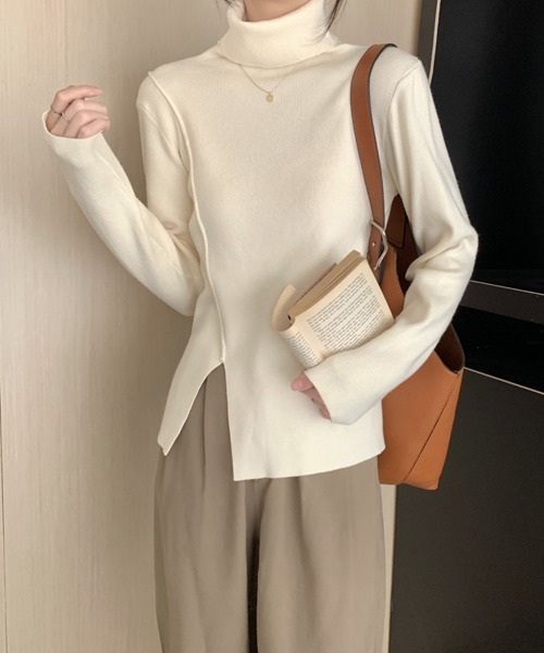 Miniministore(ミニミニストア)の「タートルネックニットトップス レディース(ニット/セーター・レディース・ブラック/アイボリー/モスグリーン/ホワイト・FREE)」の2枚目の写真