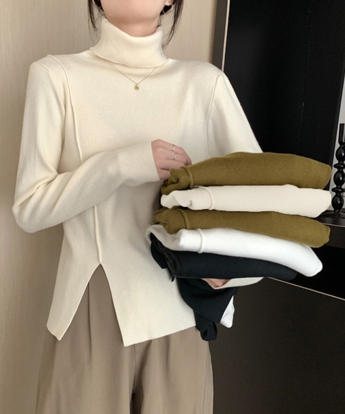 Miniministore(ミニミニストア)の「タートルネックニットトップス レディース(ニット/セーター・レディース・ブラック/アイボリー/モスグリーン/ホワイト・FREE)」の8枚目の写真