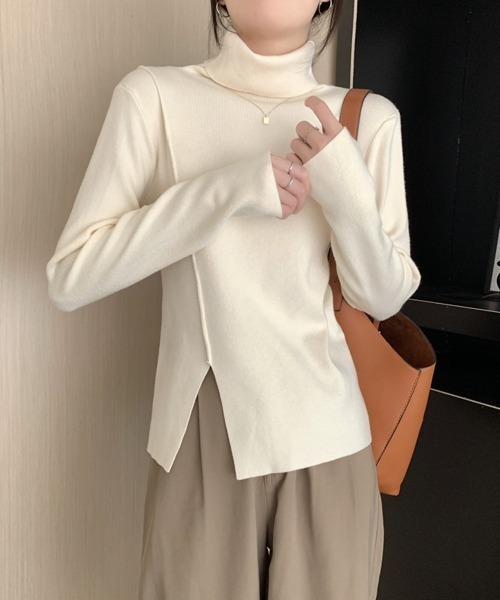 Miniministore(ミニミニストア)の「タートルネックニットトップス レディース(ニット/セーター・レディース・ブラック/アイボリー/モスグリーン/ホワイト・FREE)」の6枚目の写真