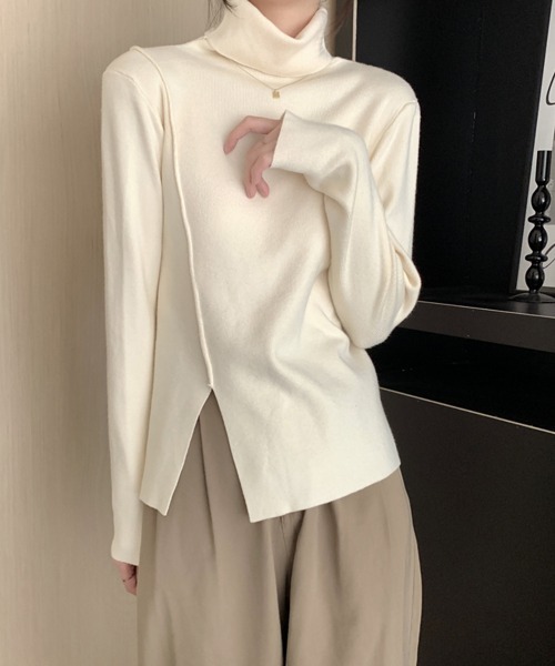 Miniministore(ミニミニストア)の「タートルネックニットトップス レディース(ニット/セーター・レディース・ブラック/アイボリー/モスグリーン/ホワイト・FREE)」の5枚目の写真