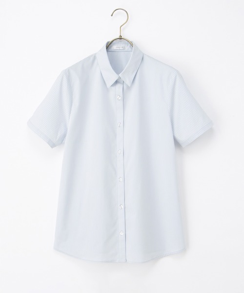 Honeys（ハニーズ）の「【らくらくアイロン】らくらく伸縮半袖シャツ（ビジネスシャツ・レディース・ホワイト×ブルー/ホワイト×グレー/ホワイト×パープル/サックスブルー系/ホワイト/ネイビー・3L/L/LL/M/S）」の21枚目の写真