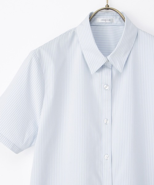 Honeys（ハニーズ）の「【らくらくアイロン】らくらく伸縮半袖シャツ（ビジネスシャツ・レディース・ホワイト×ブルー/ホワイト×グレー/ホワイト×パープル/サックスブルー系/ホワイト/ネイビー・3L/L/LL/M/S）」の22枚目の写真