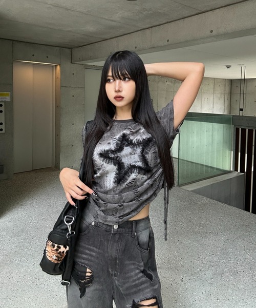 KsG(ケーエスジー)の「ヴィンテージスターサイドストリングTシャツ(Tシャツ/カットソー・レディース・グレー・SMALL/MEDIUM/LARGE)」の1枚目の写真