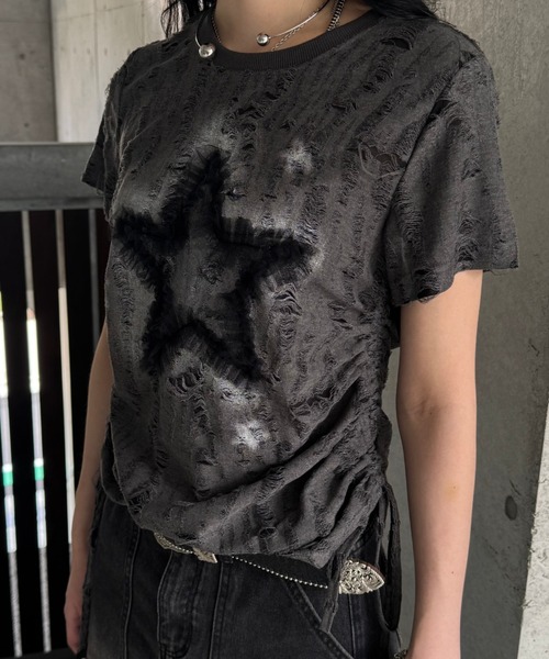 KsG(ケーエスジー)の「ヴィンテージスターサイドストリングTシャツ(Tシャツ/カットソー・レディース・グレー・SMALL/MEDIUM/LARGE)」の2枚目の写真
