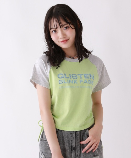 repipi armario（レピピ アルマリオ）の「【綿100％】ラインストーンラグランT（Tシャツ/カットソー・キッズ・ブルー/オレンジ/ホワイト/ブラック/ライム/ピンク・LARGE/MEDIUM/SMALL）」の3枚目の写真