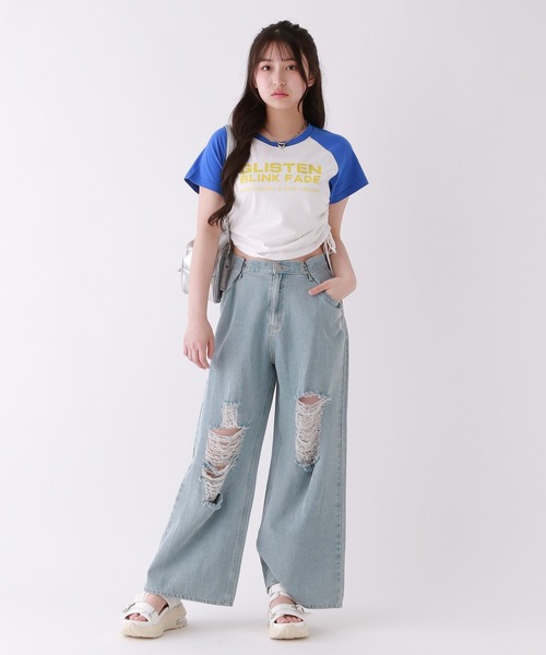 repipi armario（レピピ アルマリオ）の「【綿100％】ラインストーンラグランT（Tシャツ/カットソー・キッズ・ブルー/オレンジ/ホワイト/ブラック/ライム/ピンク・LARGE/MEDIUM/SMALL）」の19枚目の写真