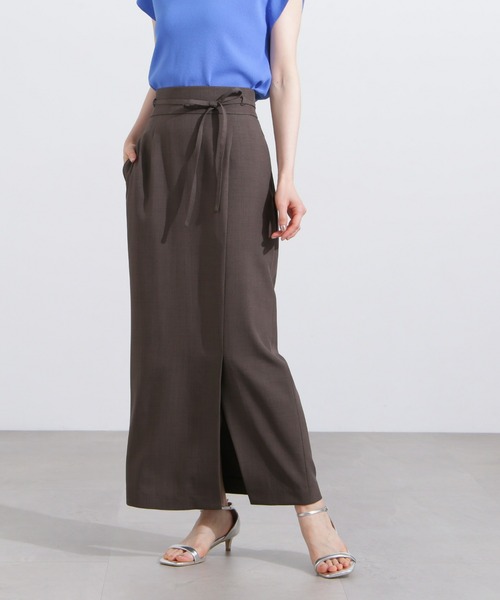 N.(N. Natural Beauty Basic)(エヌエヌナチュラルビューティーベーシック)の「ハイウエストラップスカート(スカート・レディース・ブラウン/ベージュ・MEDIUM)」の1枚目の写真