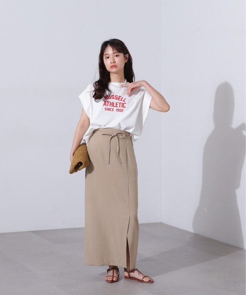 N.(N. Natural Beauty Basic)(エヌエヌナチュラルビューティーベーシック)の「ハイウエストラップスカート(スカート・レディース・ブラウン/ベージュ・MEDIUM)」の9枚目の写真