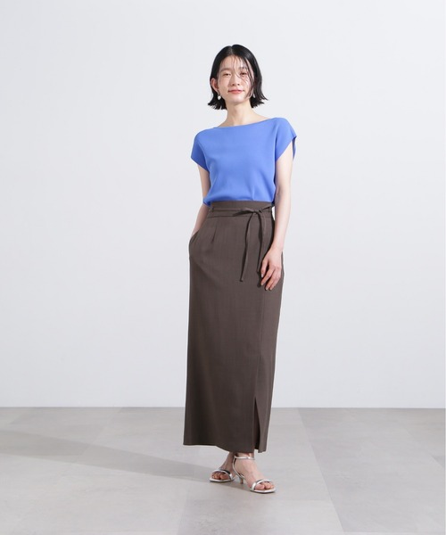 N.(N. Natural Beauty Basic)(エヌエヌナチュラルビューティーベーシック)の「ハイウエストラップスカート(スカート・レディース・ブラウン/ベージュ・MEDIUM)」の4枚目の写真