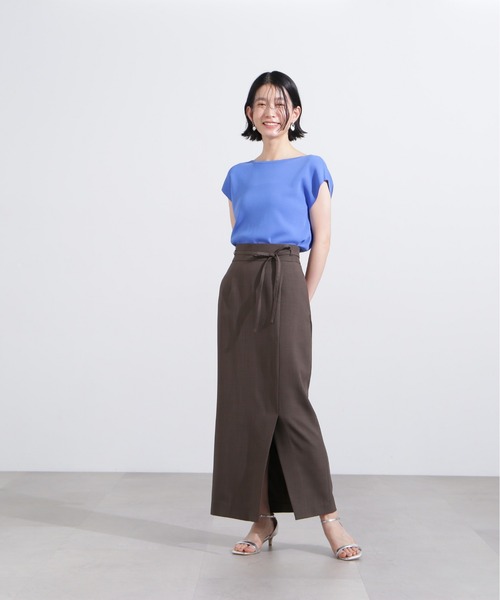 N.(N. Natural Beauty Basic)(エヌエヌナチュラルビューティーベーシック)の「ハイウエストラップスカート(スカート・レディース・ブラウン/ベージュ・MEDIUM)」の7枚目の写真
