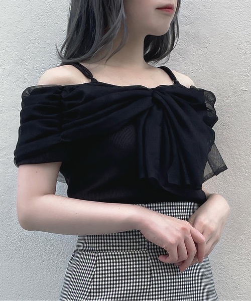 abc une face(アーベーセーアンフェイス)の「チュールオフショルトップス(Tシャツ/カットソー・レディース・ブルー/ブラック/ホワイト・FREE)」の10枚目の写真