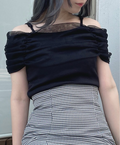 abc une face(アーベーセーアンフェイス)の「チュールオフショルトップス(Tシャツ/カットソー・レディース・ブルー/ブラック/ホワイト・FREE)」の11枚目の写真
