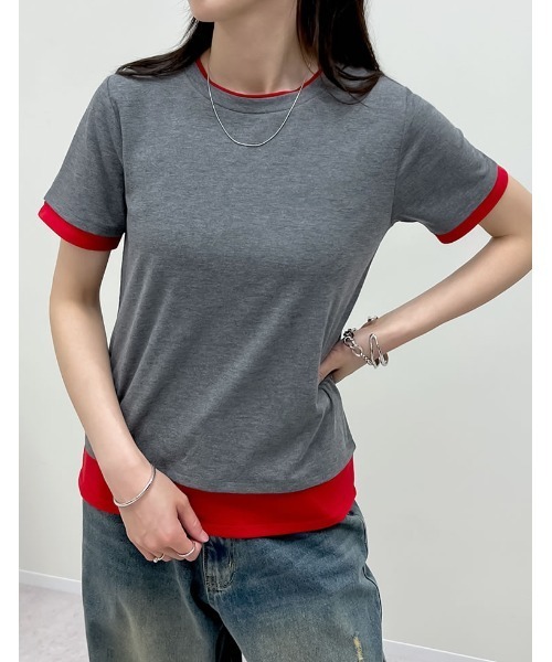 Re:EDIT(リエディ)の「レイヤード風シアースムース半袖トップス(Tシャツ/カットソー・レディース・ホワイト系その他/グレー系その他2/グレー系その他3/ブラック系その他/グレー系その他/ブラウン系その他・MEDIUM/LARGE)」の4枚目の写真