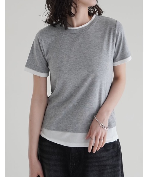 Re:EDIT(リエディ)の「レイヤード風シアースムース半袖トップス(Tシャツ/カットソー・レディース・ホワイト系その他/グレー系その他2/グレー系その他3/ブラック系その他/グレー系その他/ブラウン系その他・MEDIUM/LARGE)」の11枚目の写真
