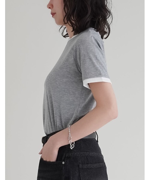 Re:EDIT(リエディ)の「レイヤード風シアースムース半袖トップス(Tシャツ/カットソー・レディース・ホワイト系その他/グレー系その他2/グレー系その他3/ブラック系その他/グレー系その他/ブラウン系その他・MEDIUM/LARGE)」の13枚目の写真