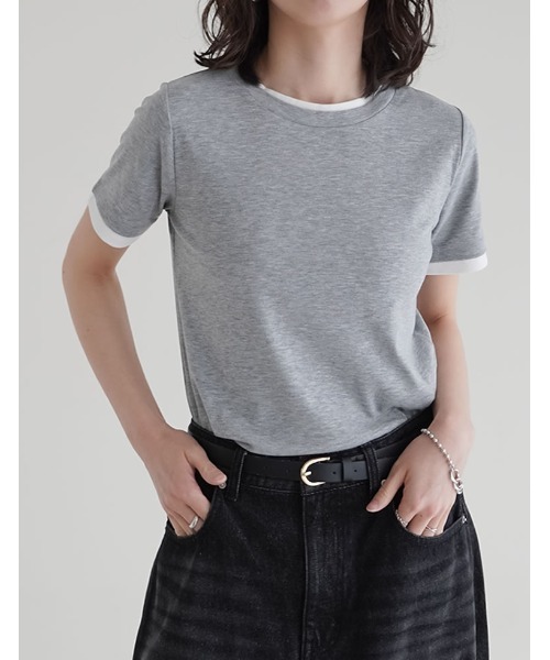 Re:EDIT(リエディ)の「レイヤード風シアースムース半袖トップス(Tシャツ/カットソー・レディース・ホワイト系その他/グレー系その他2/グレー系その他3/ブラック系その他/グレー系その他/ブラウン系その他・MEDIUM/LARGE)」の15枚目の写真