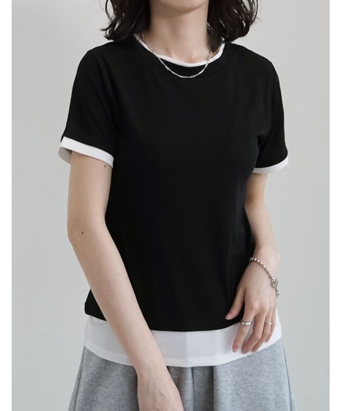 Re:EDIT(リエディ)の「レイヤード風シアースムース半袖トップス(Tシャツ/カットソー・レディース・ホワイト系その他/グレー系その他2/グレー系その他3/ブラック系その他/グレー系その他/ブラウン系その他・MEDIUM/LARGE)」の19枚目の写真