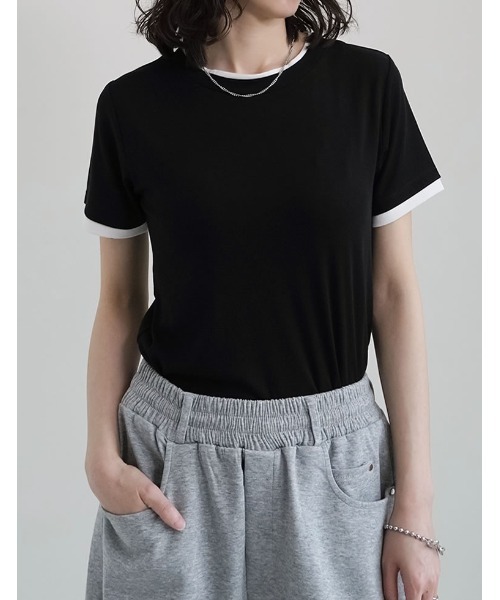 Re:EDIT(リエディ)の「レイヤード風シアースムース半袖トップス(Tシャツ/カットソー・レディース・ホワイト系その他/グレー系その他2/グレー系その他3/ブラック系その他/グレー系その他/ブラウン系その他・MEDIUM/LARGE)」の20枚目の写真