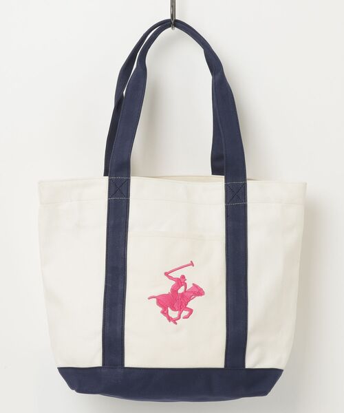BEVERLY HILLS POLO CLUB(ビバリーヒルズポロクラブ)の「【BEVERLY HILLS POLO CLUB / ビバリーヒルズポロクラブ】16ozキャンバスロゴ刺繍トートバッグ(トートバッグ・レディース・ホワイト系1/ホワイト系3/ホワイト系4/ホワイト系5/ブラック/ホワイト系その他2/ネイビー・FREE)」の2枚目の写真
