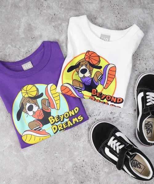 DILASH（ディラッシュ）の「バスケプリントバックナンバー半袖Tシャツ（Tシャツ/カットソー・キッズ・パープル/オフホワイト・90/100/110/120/130/140/80）」の6枚目の写真