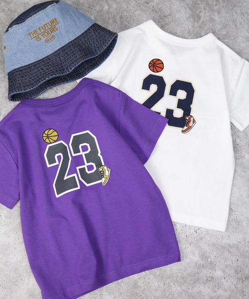 DILASH（ディラッシュ）の「バスケプリントバックナンバー半袖Tシャツ（Tシャツ/カットソー・キッズ・パープル/オフホワイト・90/100/110/120/130/140/80）」の7枚目の写真