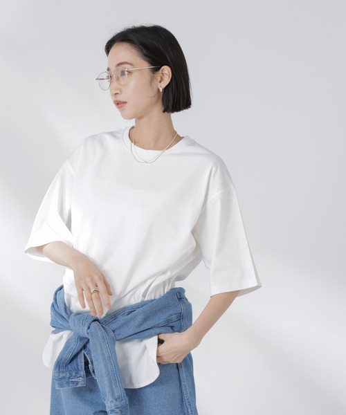 NANO universe(ナノユニバース)の「STORATECH 機能素材ラウンドヘムTシャツ(Tシャツ/カットソー・レディース・ブラック/ホワイト/ベージュ・FREE)」の5枚目の写真