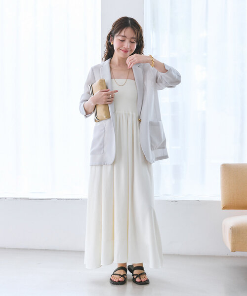 La boutique BonBon（ラブティックボンボン）の「【涼しく羽織れる】メッシュライトシングルジャケット（テーラードジャケット・レディース・ライトグレー/ネイビー・FREE）」の7枚目の写真